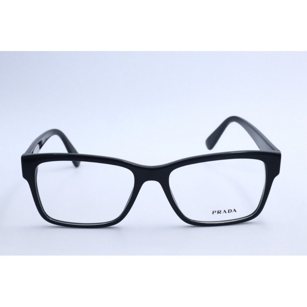 New Authentic Prada VPR 15V 1AB-1O1 Black Rectangle Eyeglasses Clear Lenses 55mm - Picture 2 of 5